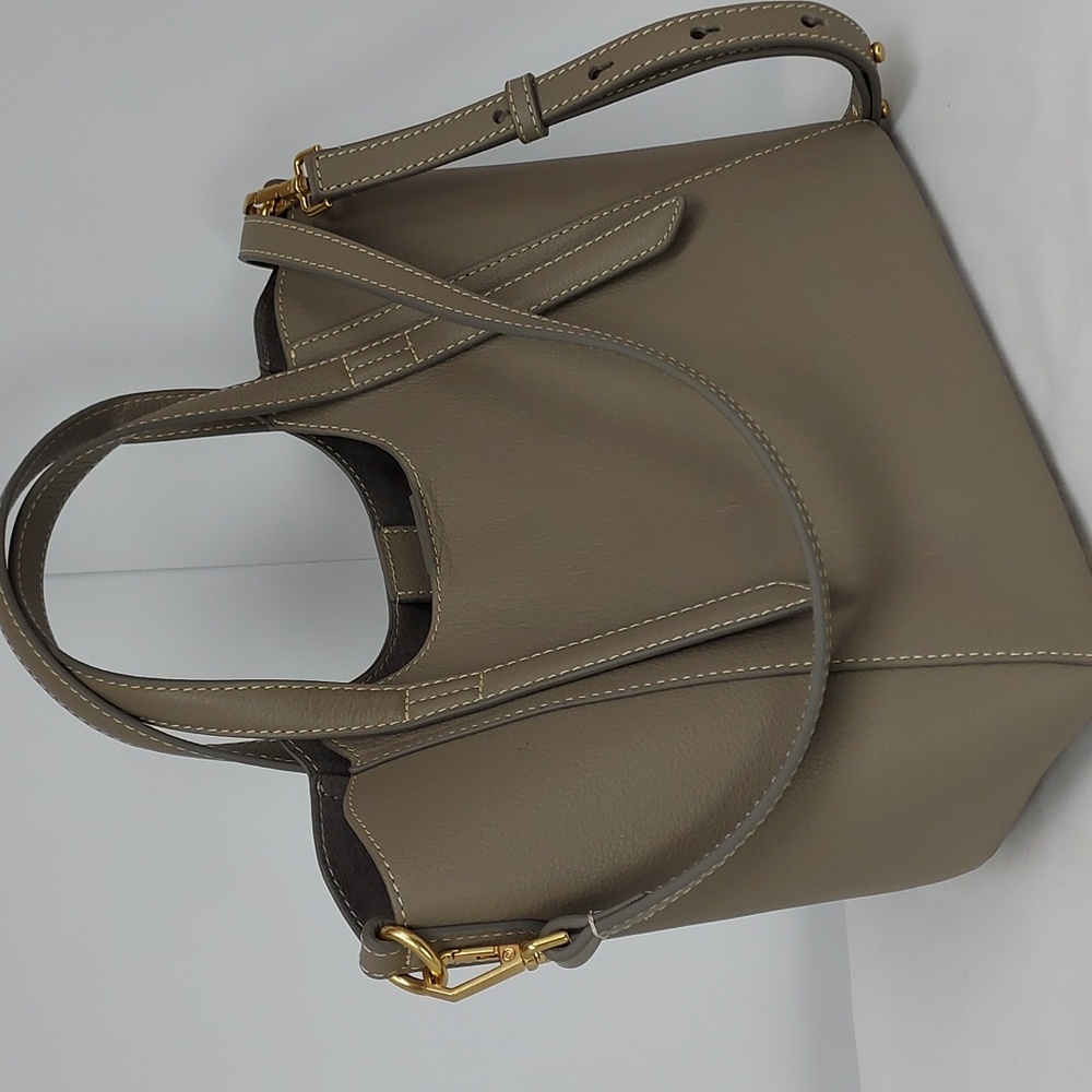 J. McLaughlin Taupe Tote with Gold Accents - Picture 3 of 10